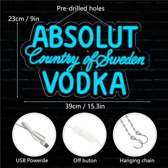 Absolut Vodka Drink Logo Neon Sign Bar Pub Man Cave Party Led Light Garage NEW - Picture 2 of 6